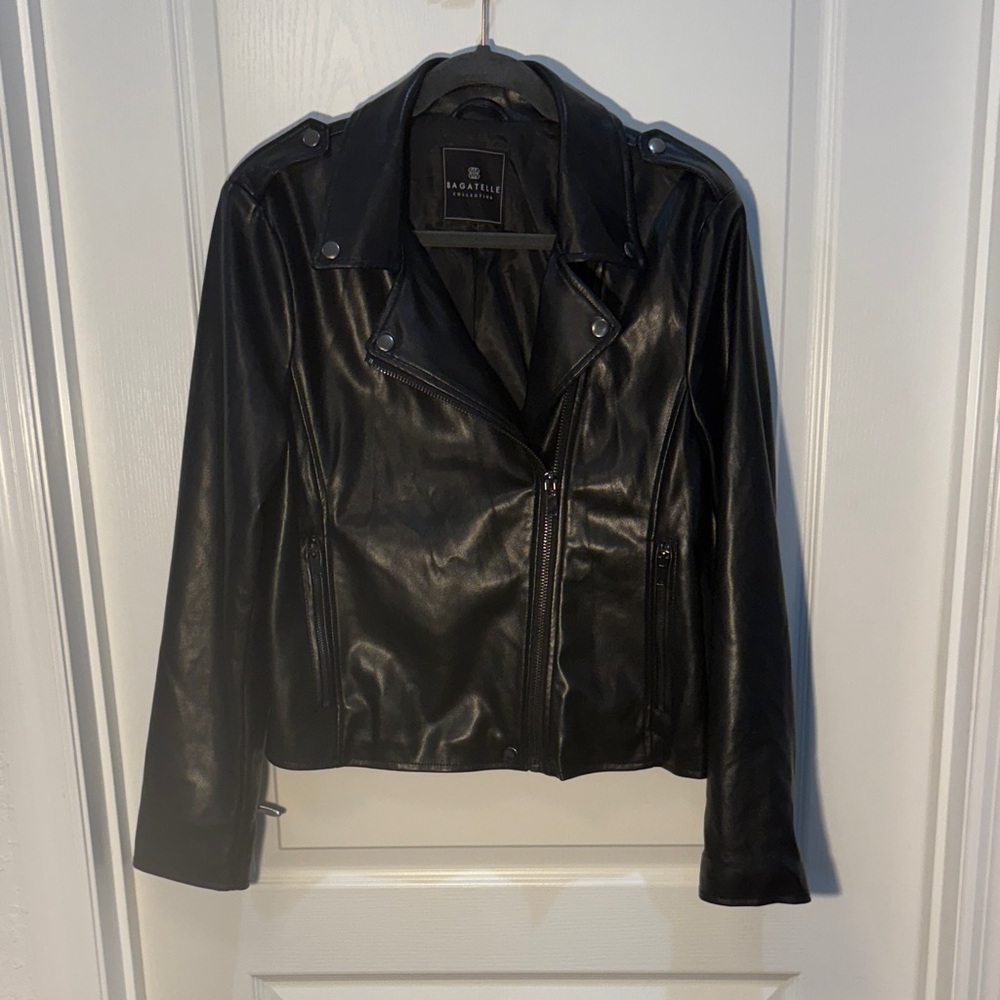 Bagatelle Black Faux Leather Jacket Motorcycle Size L Excellent Condition